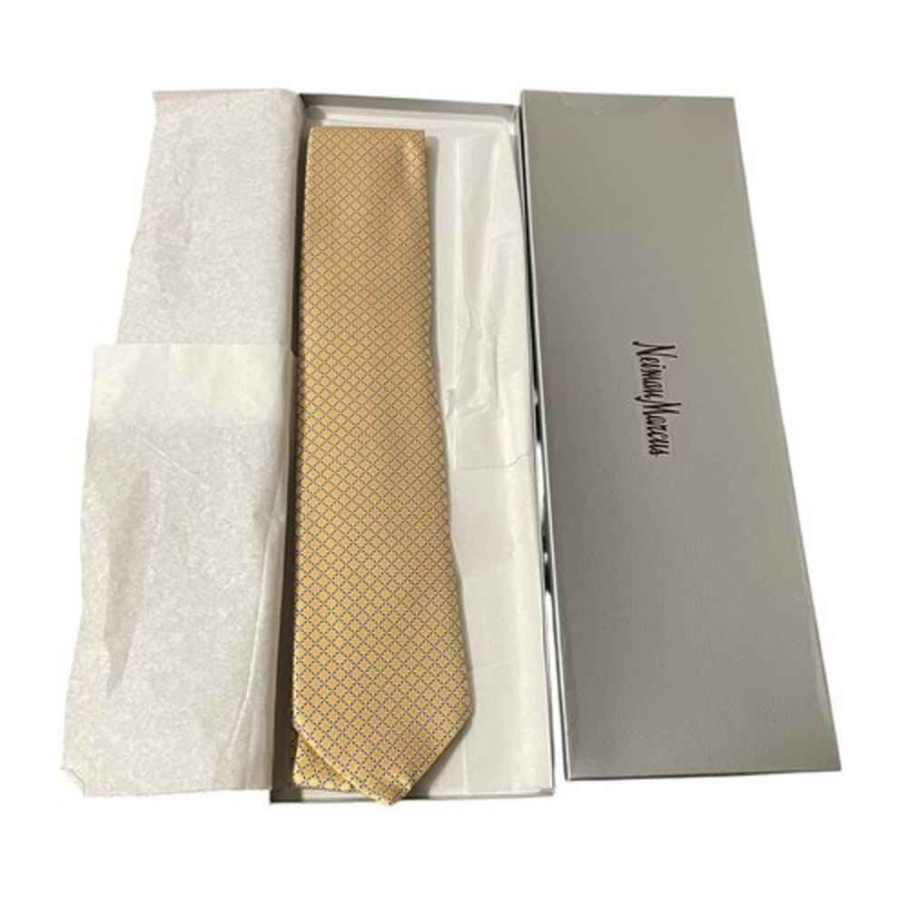 NWT Ermenegildo Zegna Neck Tie Mens Yellow Disegno Silk Plaid Italy New Box NIB